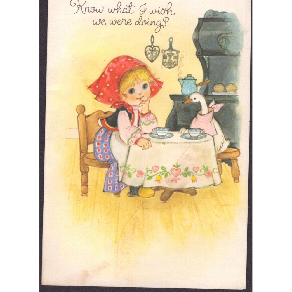 Vintage 1970s Hallmark Charmers Greeting Card Heidi Girl Goose Tea Signed